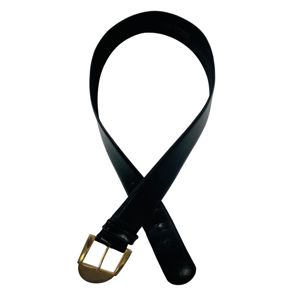 Echo Leather Belt Womens L Black Gold Buckle Classic Italy Vintage Style Chic